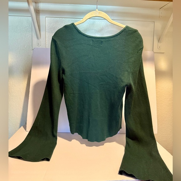Anthropologie Maeve Green Square Neck Bell Sleeve Sweater Size Small - Picture 5 of 11